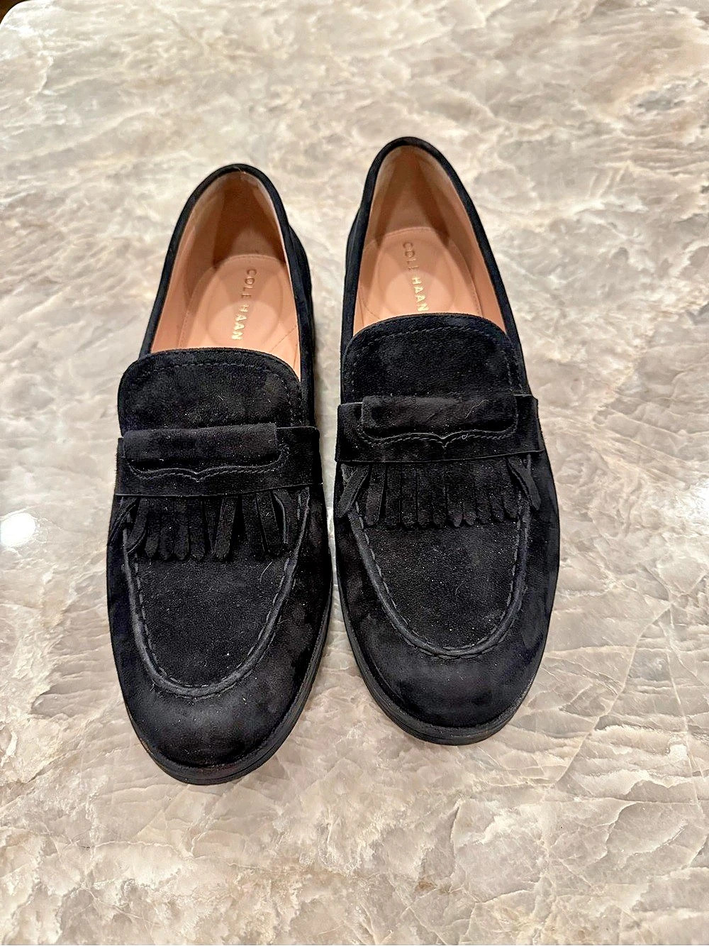Cole Haan Grand.ØS Black Suede Kiltie Penny Loafers Size 7B